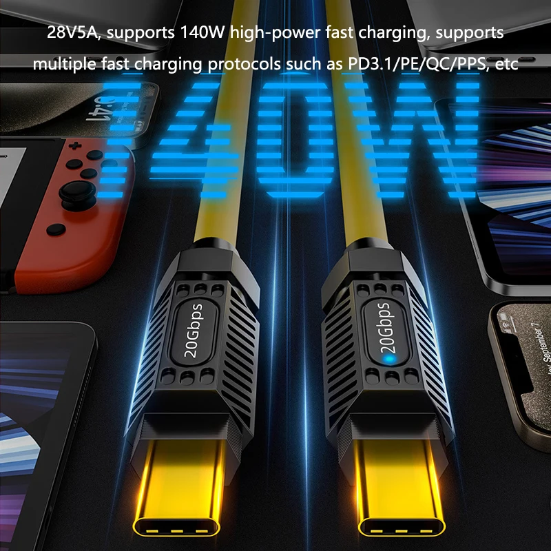 USB C Cable Portable Data Cord 140W Power Delivery Cable Fasting Charging Data Transmission Cable 8K Audio Video Cord