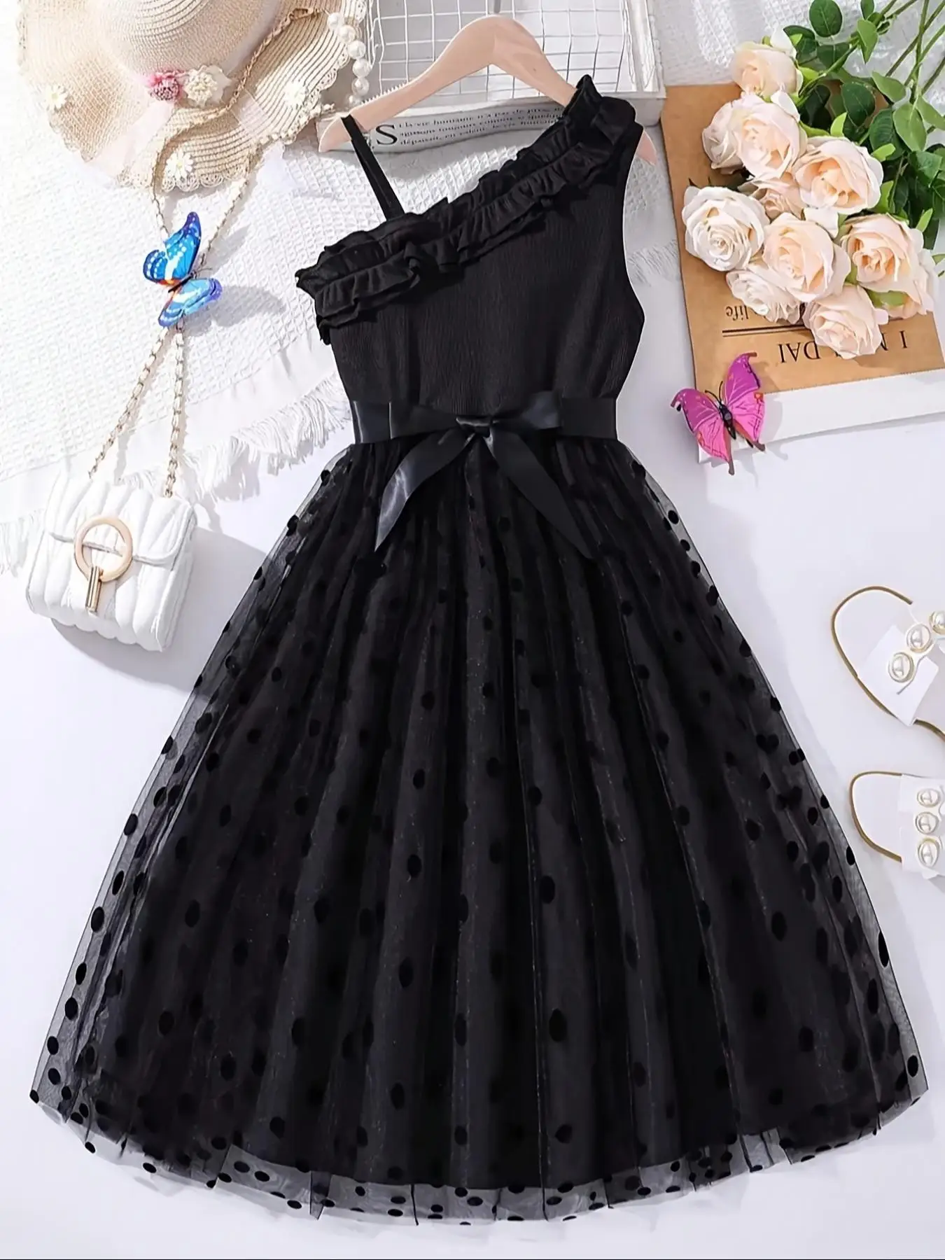 Sommer Mädchen Rüschen-Dekoration Cami Tutu Kleid Prinzessin Mesh Kinderkleid Freizeit Süßer Stil – Detail 6