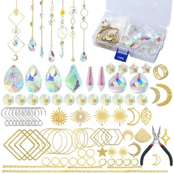 200PCS Crystal Suncatcher Hanging Kits Iridescent Prisms with hook Chain Pendant Rainbow Maker DIY Wind Chimes Making Supplies