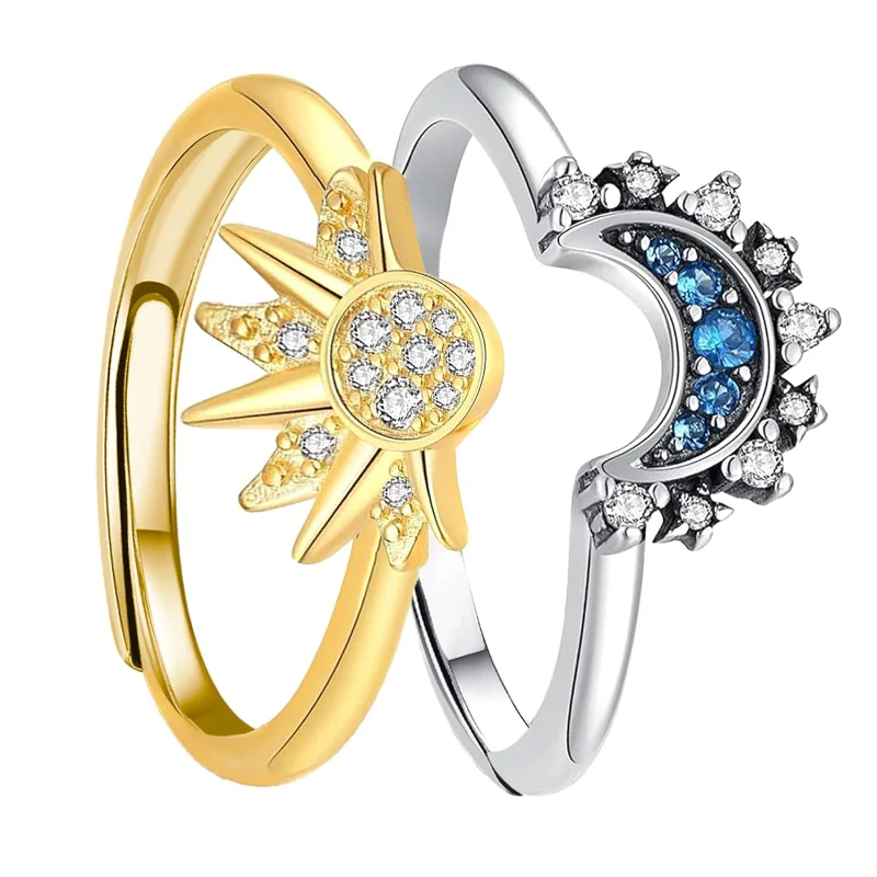 Sun and Moon Matching Ring Set for Couple Lovers Women Teen Girls Best Friends Birthday Valentine's Day Celestial Jewelry Gifts