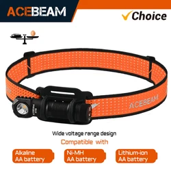 ACEBEAM-AA個の超軽量直角LEDヘッドランプ,EDC懐中電灯,h16,5000k,cri 90, 6500k,1000ルーメンで利用可能