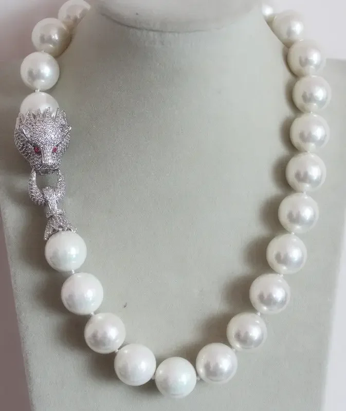 16mm Genuine White South Sea Shell Pearl Necklace 18'' silver