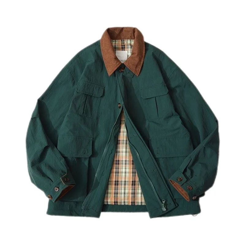 Autumn and Spring New Fashion Trend Pure Color American Vintage Workwear Jacket Men's Casual Loose Sports High Quality Outerwear