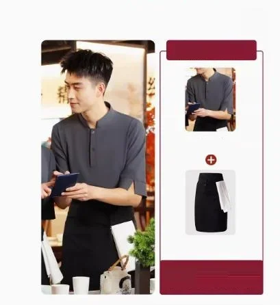 2024 Chinese Restaurant Waiter Work Clothes Hotel Barbecue Shop Staff Uniform and Apron Set Waitress Workwear Empolyee