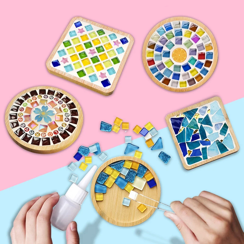 

DIY Mosaic Crystal Craft Tool Kit Placemat Mosaic Material For Mosaic Handmade Cup Mat Bamboo Coasters