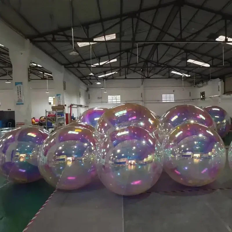 Bolas de espejo de poli iridiscentes inflables gigantes, esfera de espejo inflable, globo metálico para decoración de escenario de boda y fiesta