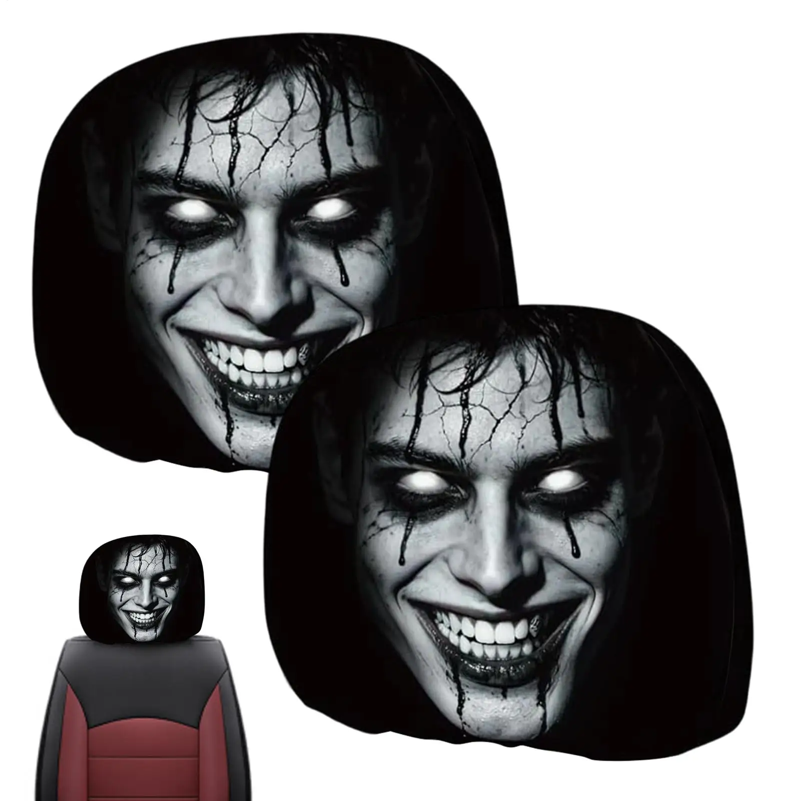 Ghost Headrest Covers For Car 11x10.2 Inch Breathable Soft Non-Slip Washable Decor Headrest Cover For Home Travel Kids Halloween