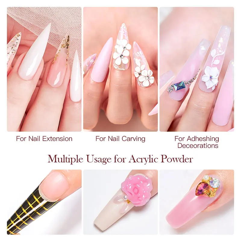 Nail Crystal Powder Kit Liquido Acrilico Set Con Pennello Unghie Bianco Rosa Polvere Per Unghie Estensione Carving Principiante Set