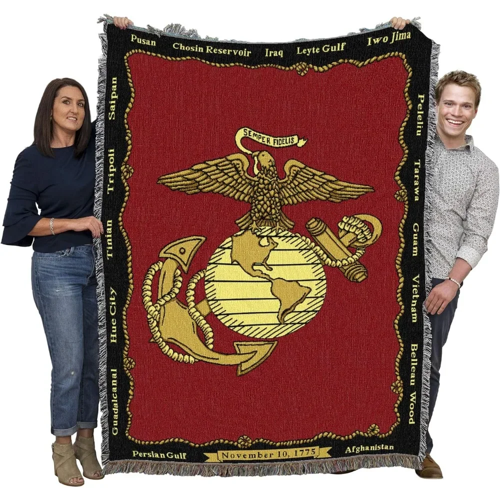 

US Marine Corps - Emblem Blanket - Gift Military Tapestry Throw Woven from Cotton - Made in The USA (72x54)