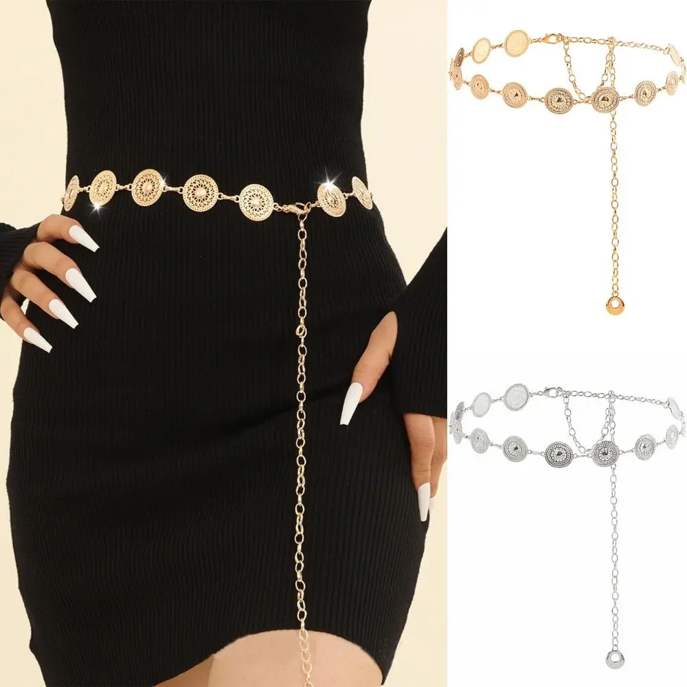 Retro Damski Łańcuszek na Pas w Stylu Bohemy z Ażurowym Wzorem, Rzeźbiony Pasek, Regulowany, Ekskluzywny Łańcuszek na Ciało do Sukienki