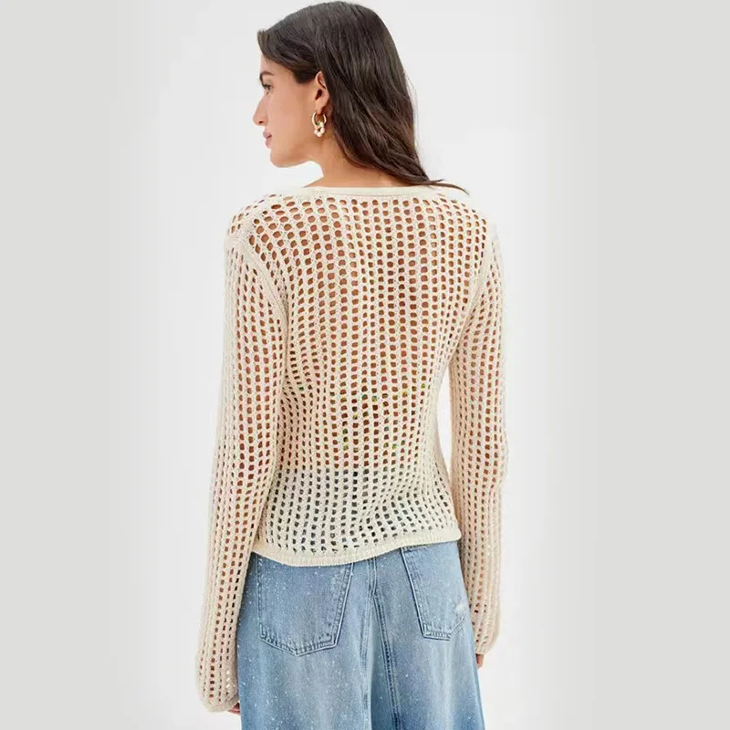 

Европейская и американская летняя новая женская одежда, сплошной цвет, сексуальный вязаный полый пляжный купальник-бикини, накидка, солнцезащитная рубашка