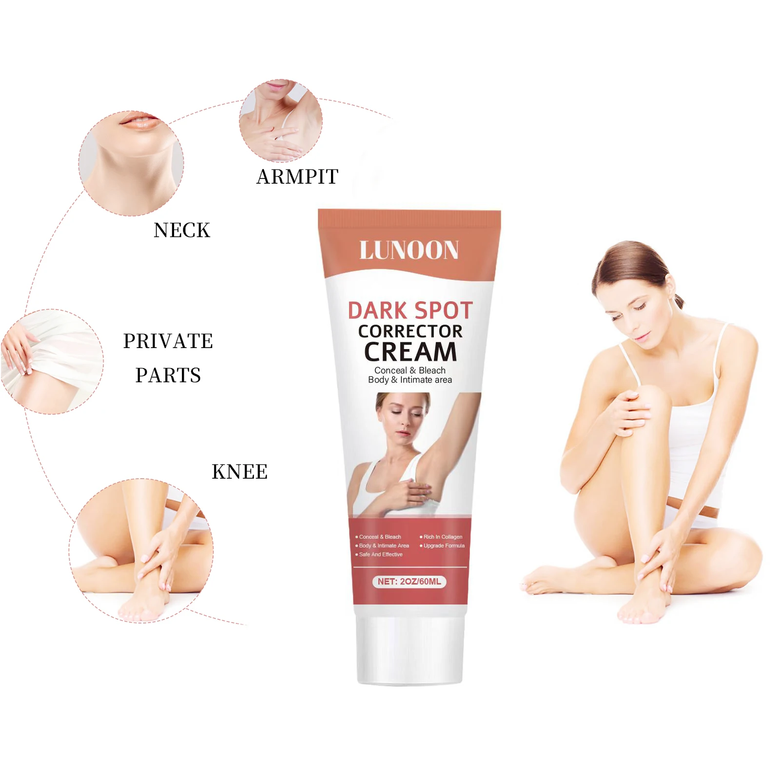 60ml Dark Spot Whitening concealer Cream Plant-Based Brightening Formula for Knees Neck &Body Gentle Skin Renewal Non-Irritating