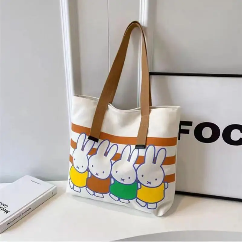 

Cartoon Miffys Handbag Cartoon Canvas Printed Shoulder Bag Anime Large Capacity Dopamine Outdoor Leisure Versatile Tutoring Bag