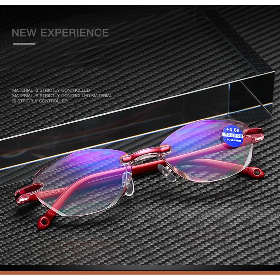 Schneiden Lesebrille Presbyopie Rahmen Frauen Männer Oval Randlose Ultraleicht Anti Blau Licht Computer Brillen +1 +1.5 +2 +2,5 – Detail 2