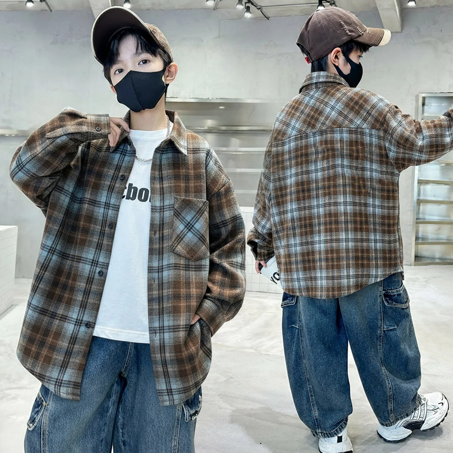 

Spring Autumn Kids Cotton Plaid School Shirt for Teenage Boys Classic Design Long Sleeve Blouse Kids Loose Casual Clothes Tops