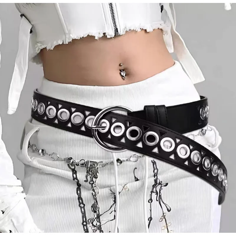 Neuer Damengürtel, Punk-Stil, Metall, voller Ösengürtel, kein Stanzen, vielseitig, modisch, hohl, dekorativer Gürtel