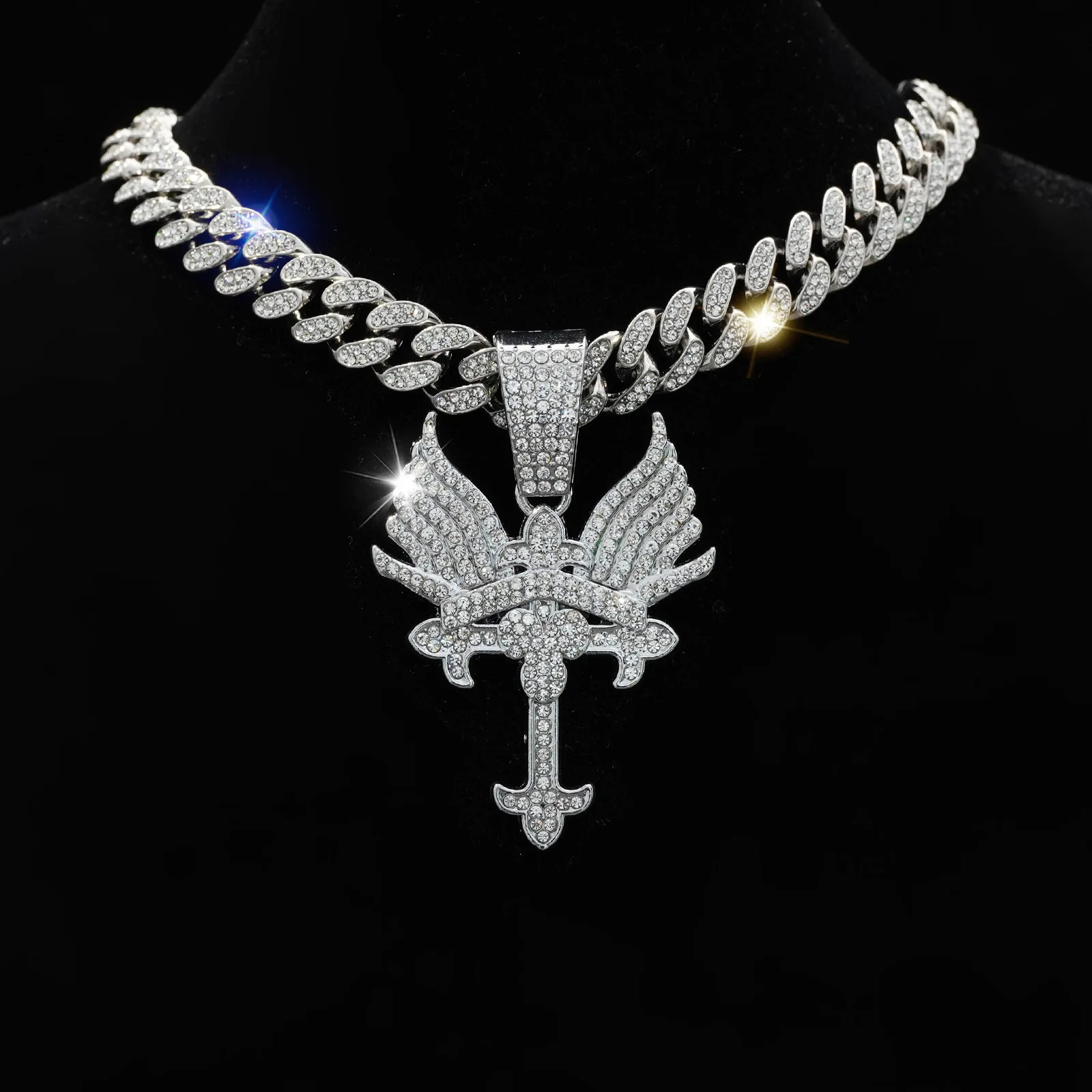 

Fashionable Design Cuban Chain Necklace Pendant Cross-Border Full Diamond Spread your wings Alloy Pendant Hip Hop Style For Men