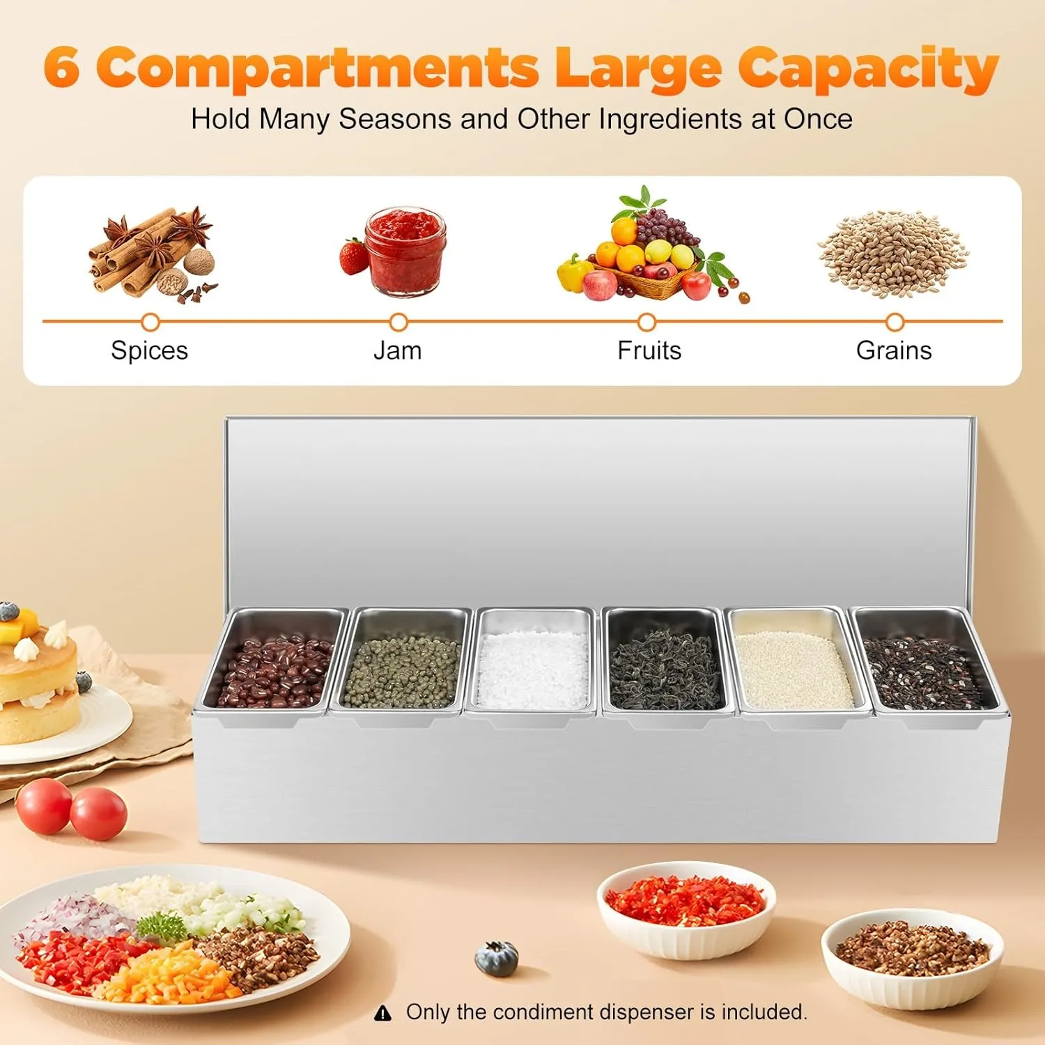 Xigner Pizza Zutatenbehılter aus 304 Edelstahl mit 6 Fachern - تقديم الطعام Behehler Beilagenbehehler