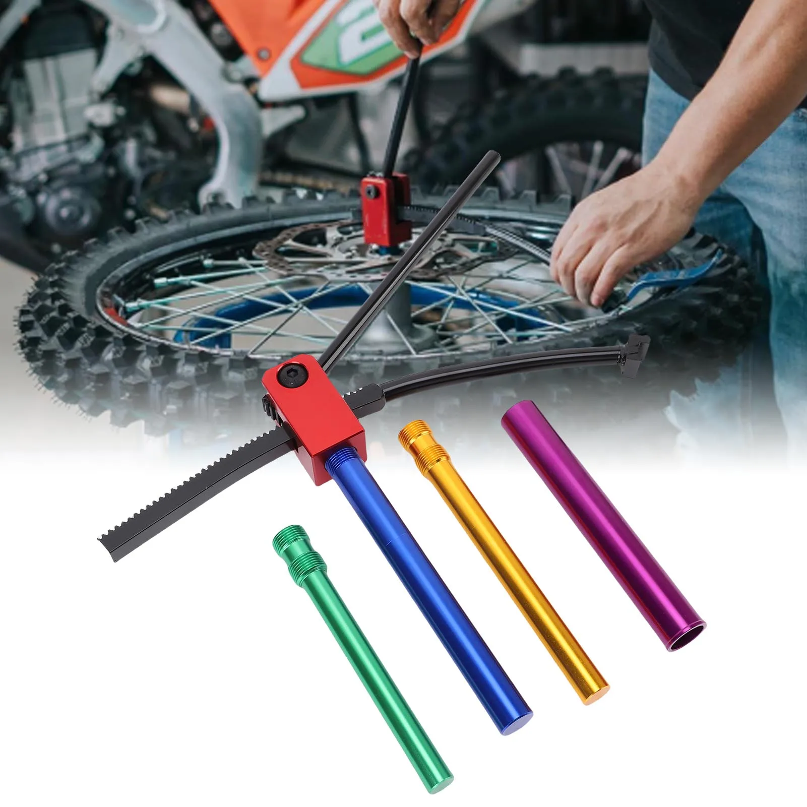 

Dirt Bike Tire Changing Tools Includes 15 17 20 25mm Support Rods for 16in to 21in Wheels 15 mm to 25 mm Axles