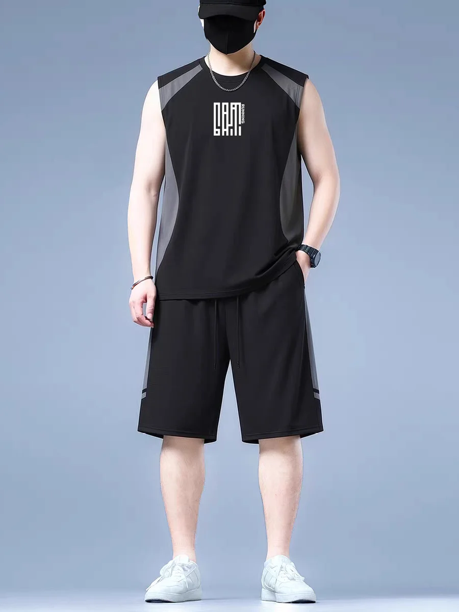 ice-silk-mesh-set-quick-dry-summer-men's-large-size-sports-wear-vest-t-shirt-five-shorts-polyester-fiber-sports-kit-two-pieces