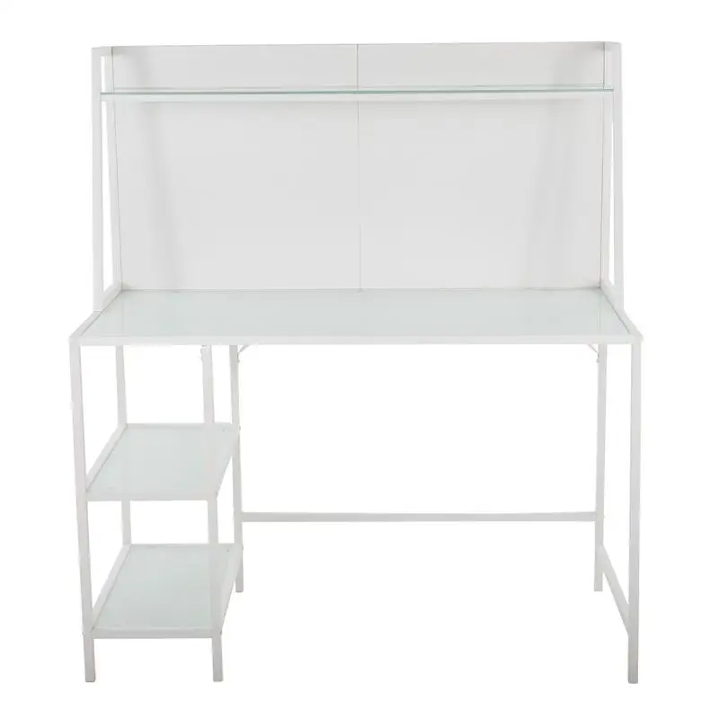 Contemporary Desk in White Metal and Frosted Glass