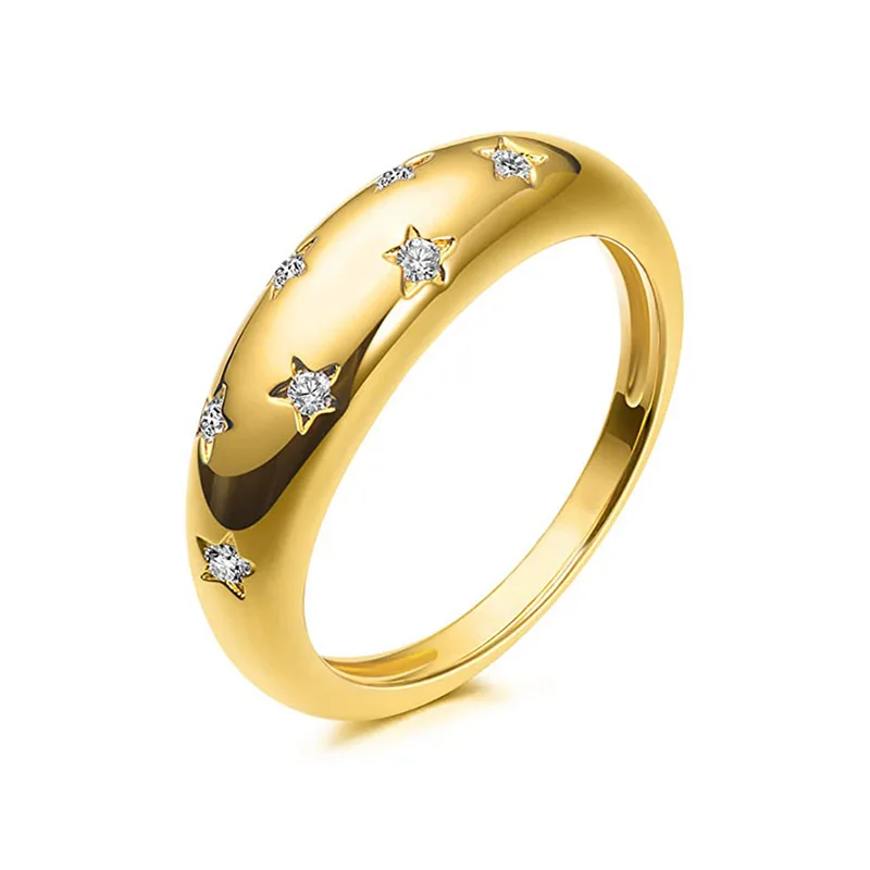 Crystal Star Chunky Ring For Women Vintage Trendy Gold Color Zirconia Finger Stacking Rings Punk Akcesoria Retro Biżuteria R446 — zdjęcie 7
