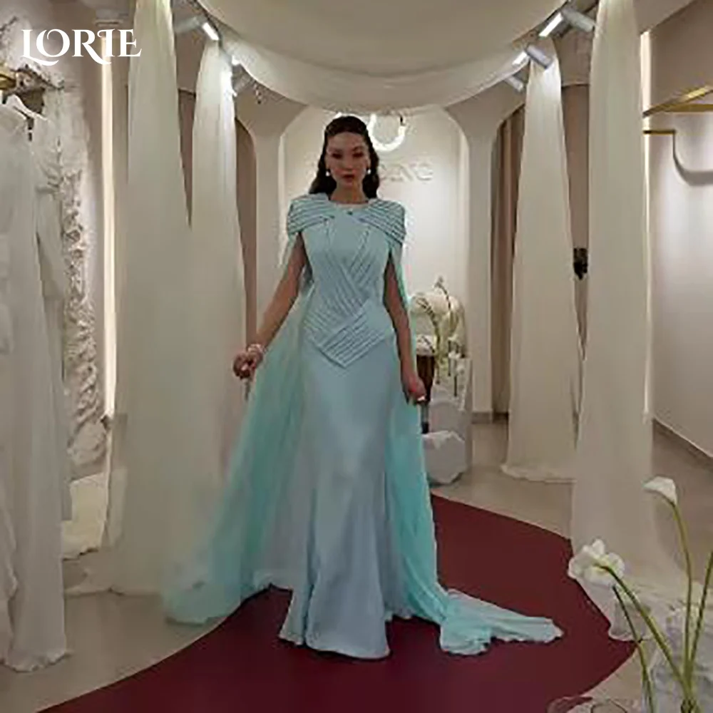 

LORIE Modest Crepe Saudi Evening Dresses Elegant High Collar Mermaid Chiffon Pleats Arabia Prom Gown Party Dresses Customized