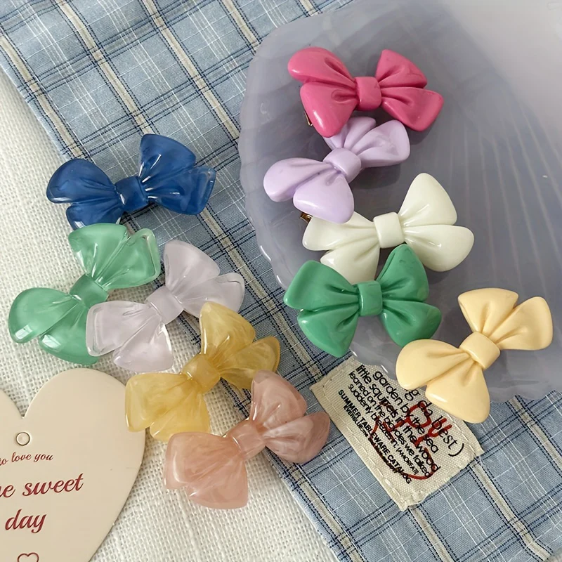 2pcs/set Cute New Bow Hair Clip Acrylic Side Pin Plain Color Barrettes Women Hair Accessories