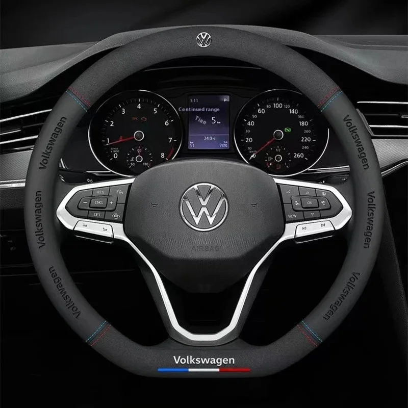 

Car Anti-Slip Suede Steering Wheel Cover For Volkswagen Passat B7 B8 Golf 5 GTI Beetle Tiguan Touareg Polo T-ROC T-Cross Magotan