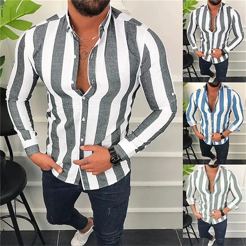 

Luxury men's shirts trendy single-breasted shirts casual striped pattern printed long-sleeved tops men's party ball tops S-6XL