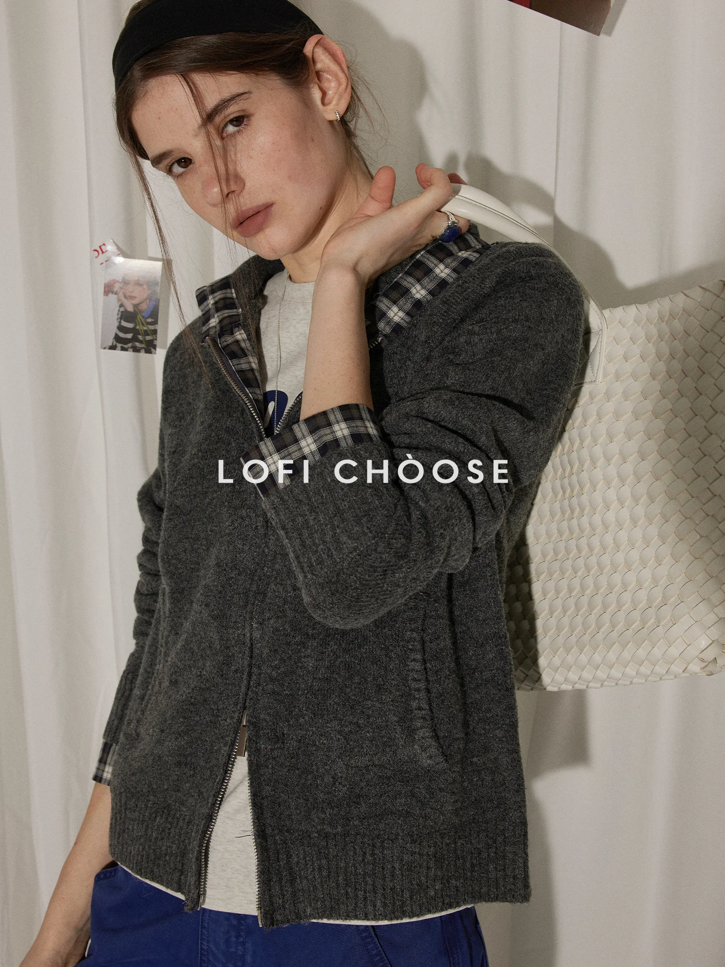 

Lofi Choose Plaid Patchwork Hooded Knitted Open Cardigan Women's Loose Sweater Jaet Autumn New Design Casual Sle Long Sve