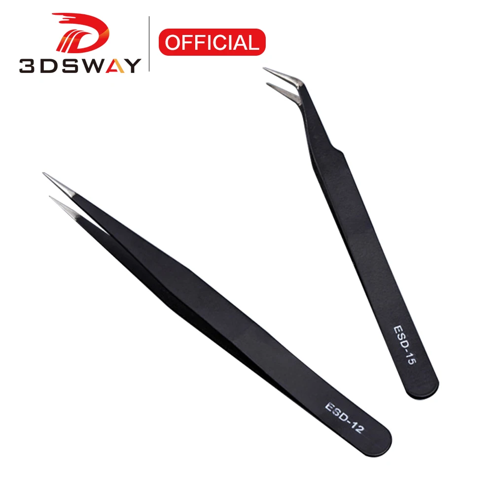 3DSWAY 3D Printer Antistatic Tweezers Tool Set High Tip Curved Straight Stainless Steel Multifunction Nipper Repair Tool Kit