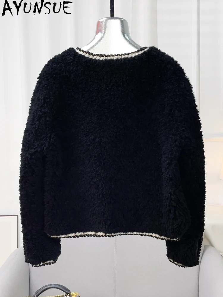 AYUNSUE 100% Naturalna Wełna Damska Kurtka Jesień Zima 2025 Kurtka z Jagnięcej Wełny Odzież Damska Eleganckie Okrycia Wierzchnie Ropa Para Mujer