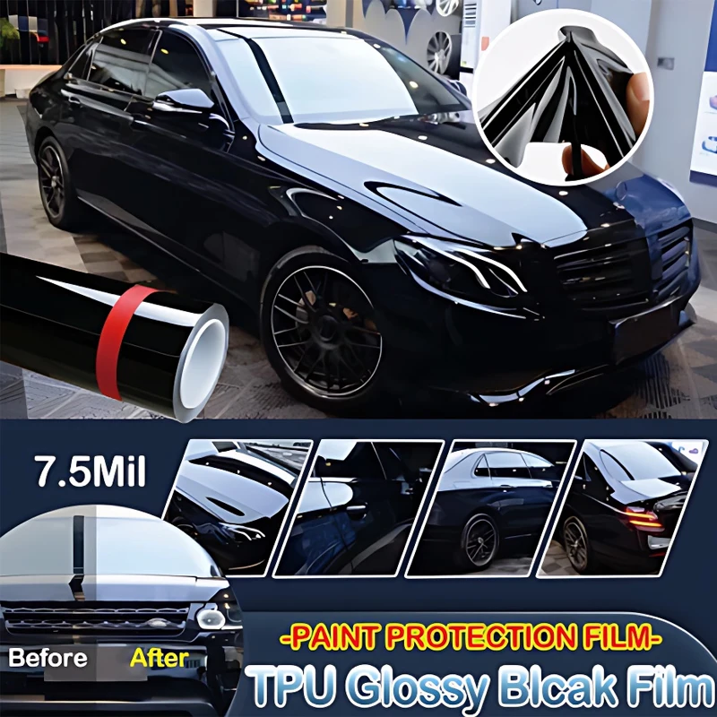 7.5Mil TPU PPF 152CMx15M Premium Best Glossy Black Vinyl Wrap Film Sticker Self-Healing Anti-Scratch Paint Protection Car Film