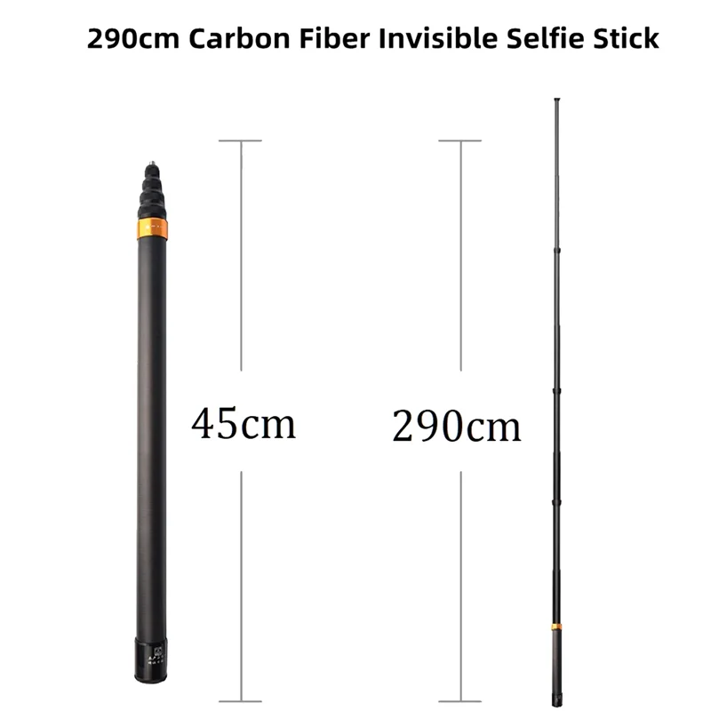 Carbon Fiber Invisible Extendable Edition Selfie Stick for GoPro Insta360 ONE X2 / ONE / ONE R Action Camera Accessories