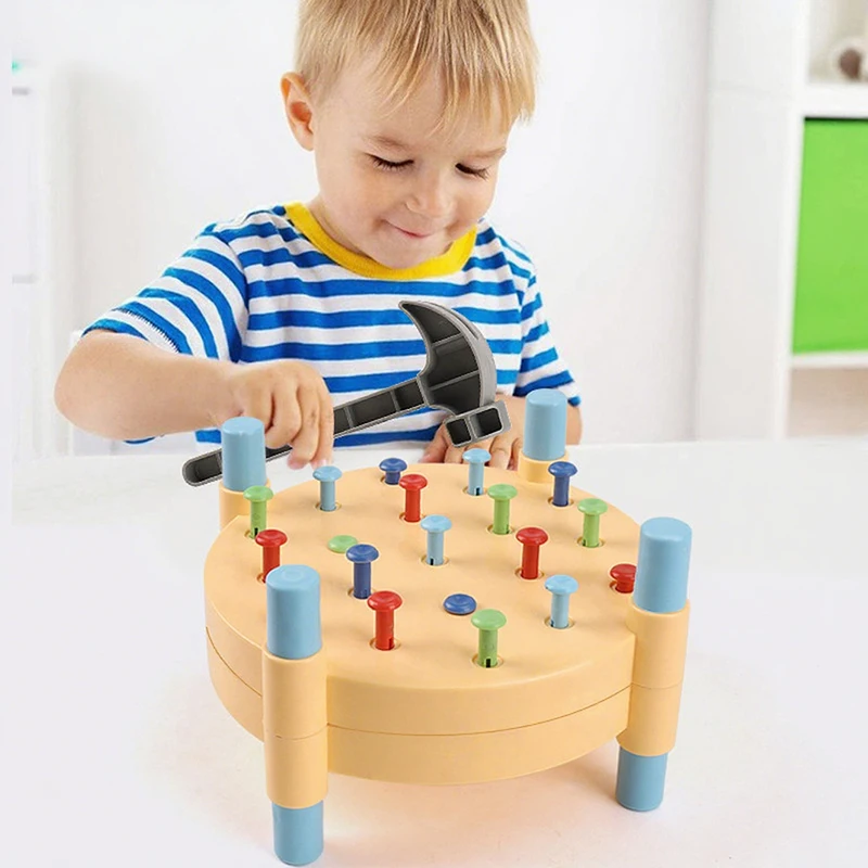【New】Montessori Toys Colors Hammering Pounding Table Boy Girl-Friendly Hammers For Hand-Eye Coordination Early Learning