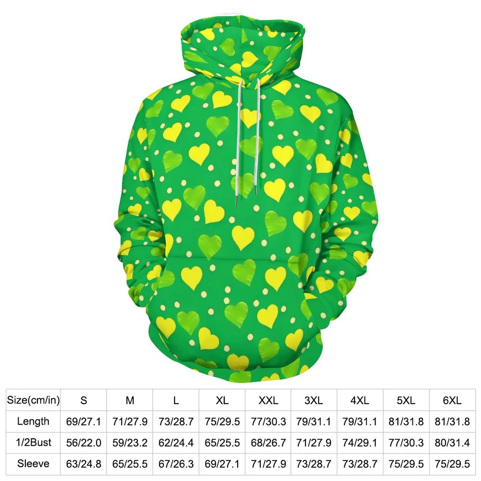 Green And Gold Hearts with Coins Hoodies  Harajuku Oversize Hoodie Couple Long Sleeve Y2k Custom Casual Hooded Sweatshirts