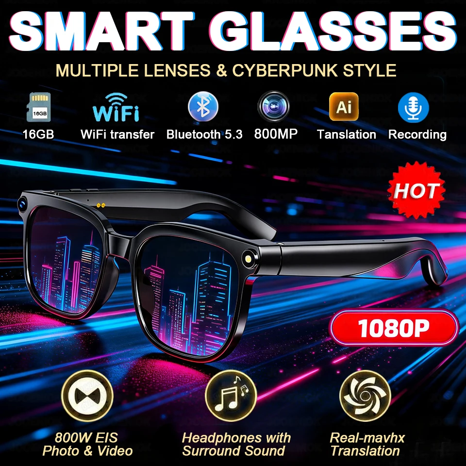 

Новые умные AI-очки 2026 года для мужчин и женщин: 8K HD, AI-перевод, Chat GPT, камера 800 МП, Bluetooth-звонки, управление музыкой, зарядка 360 мАч