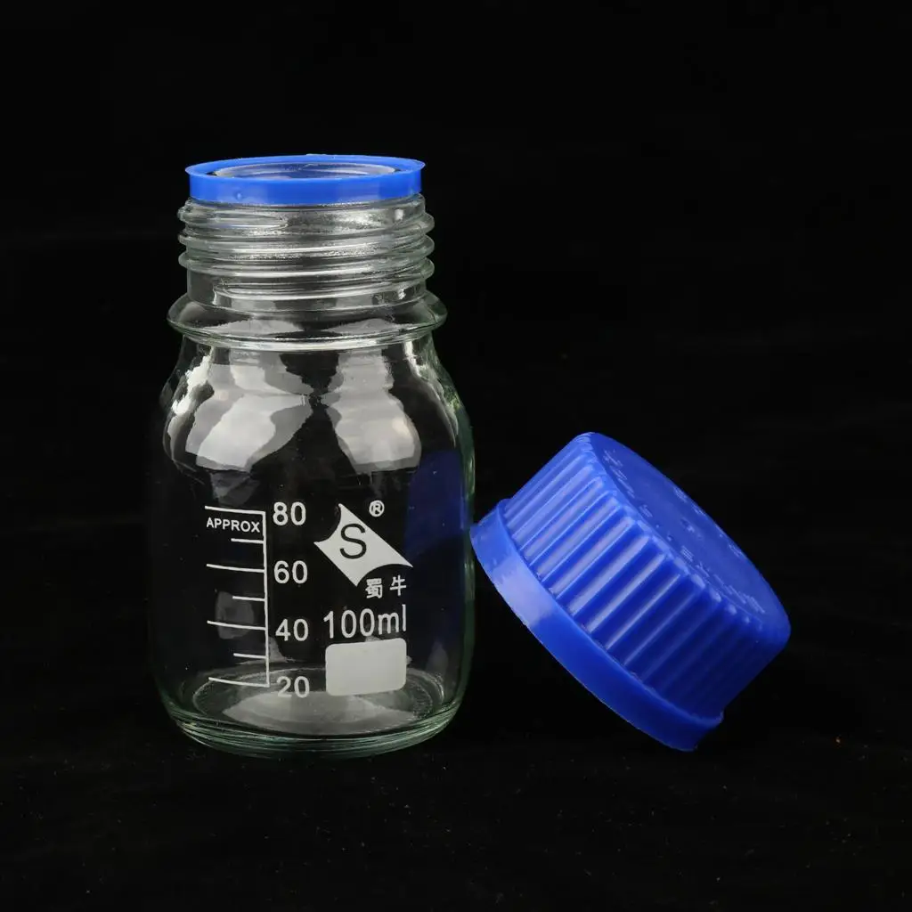 Graduated Glass Bottle Wide Mouth Laboratory Jar Heat Resistant Glassware Screw Cap Container for Chemistry Solutions