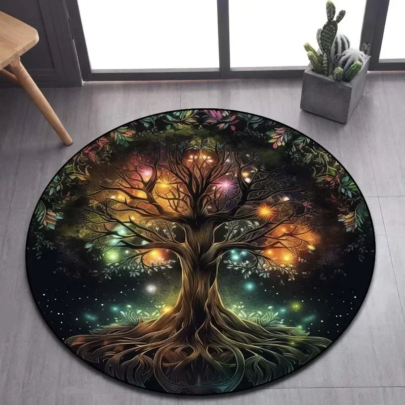 Viking Valknut Yggdrasil Tree of Life Round Area Rug,Carpet Rug for Living Room Bedroom Sofa Playroom Decor,Non-slip Floor Mat