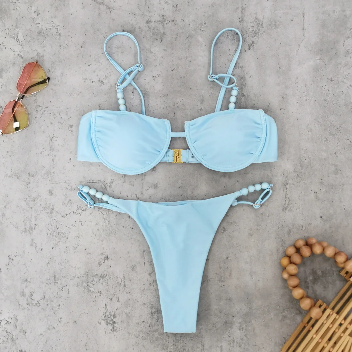 

2025 Sexy Pink Bikini Set with Beaded Straps Perfect for Summer Beachwear Pool Parties Special Occasions Stand Out This Summer