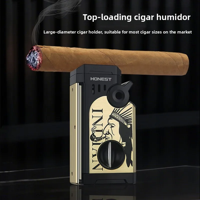 2026 HONEST 5-in-1 Windproof Jet Powerful 5-Flame Butane Gas Lighter Matching Multiple Cigar Tools High end Cigar Lighters Gifts