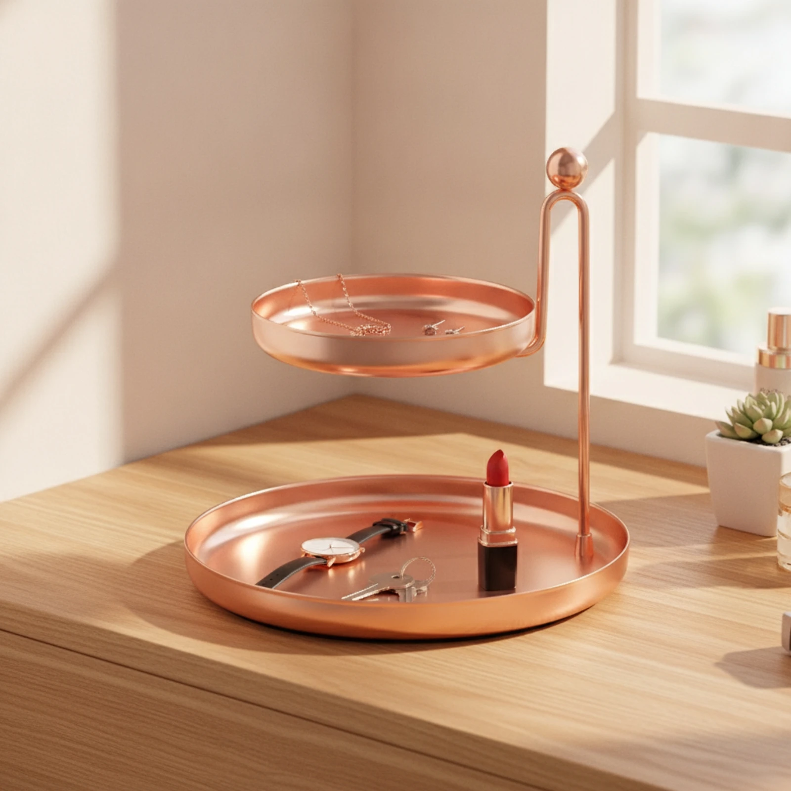 Two-Tier Tray Round Vanity Organizer with Two Tiers Vanity Tray Rust-Resistant Storage Shelf Sturdy for Women, Dresser, Desktop