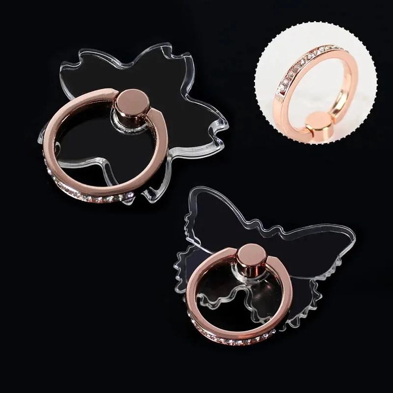 

Прозрачная подставка для мобильного телефона с бриллиантами, держатель для кольца-бабочки на палец 360° ° Вращающаяся складная подставка для наклейки на кронштейн для Iphone