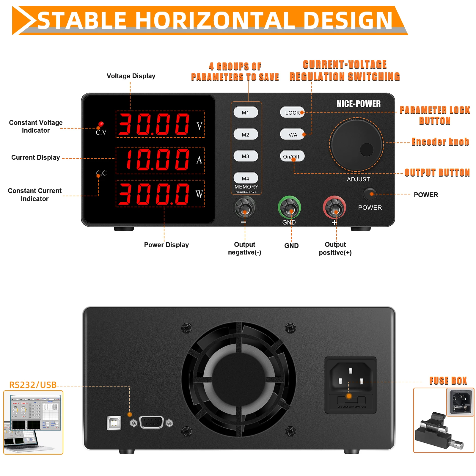 Imagem -04 - Fonte de Alimentação Programável Usb Rs232 Porta Codificador Precisamente Ajustável dc Fonte de Alimentação de Laboratório 30v 10a 60v 5a 120v 3a 200v 300v 1a