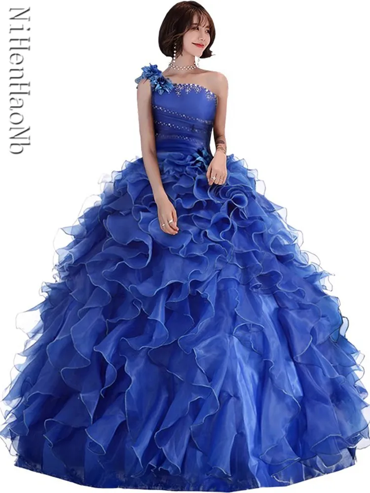 Evening Dress Ball Gown One Shoulder Ruffle Evening Gown Prom Dresses Vestido De Festa