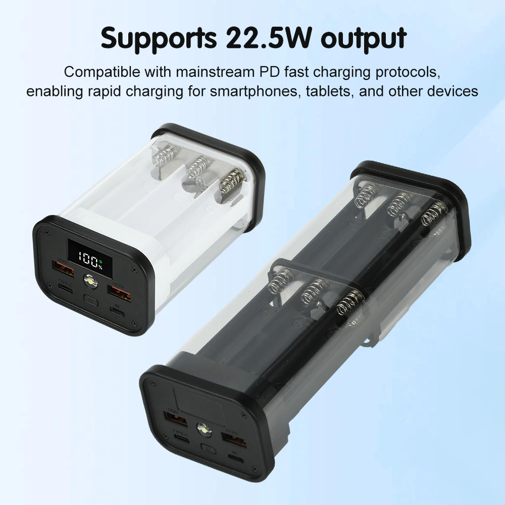 شفافة قذيفة 18650 قوة البنك حالة 22.5 واط شحن سريع LED USB + نوع-C ميناء حافظة بطاريات صندوق 6/12 خلايا تهمة قذيفة #2