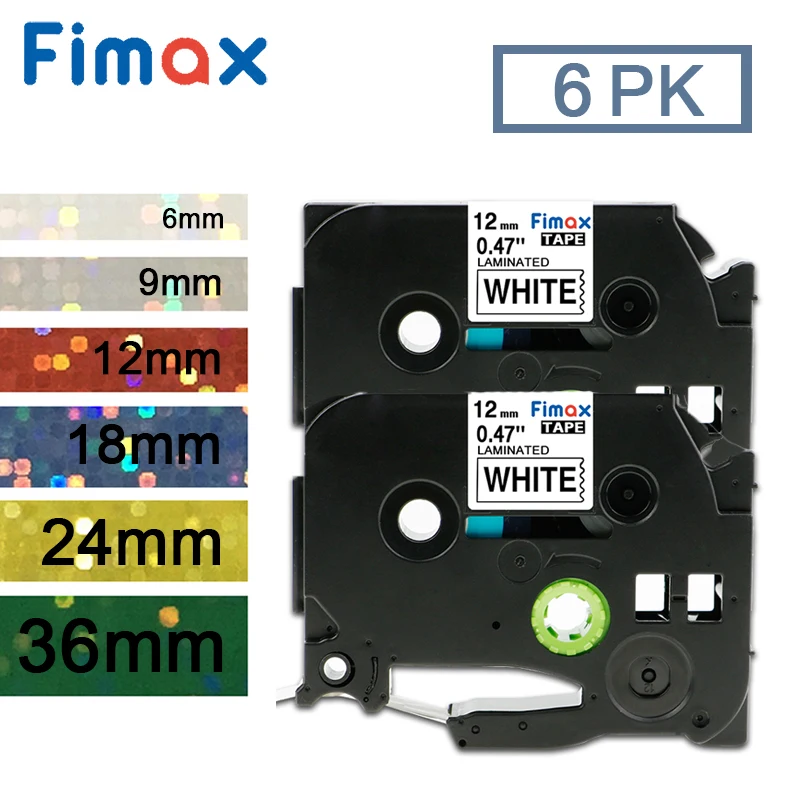 Fimax 6PK Compatible For Brother P-Touch Laminated Laser Label Tape Maker Glitter Rainbow Bling Colors Sparkling TZ231 PT-D210