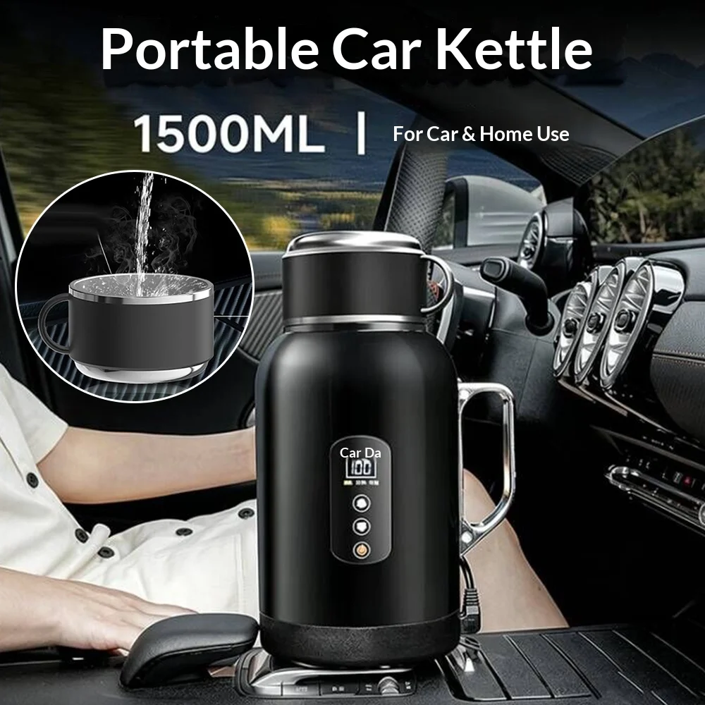 Fast Heating Stainless Steel 12V 24V Universal Car Kettle Heating Insulation 2 in 1 Truck Electric Water Cup Thermos