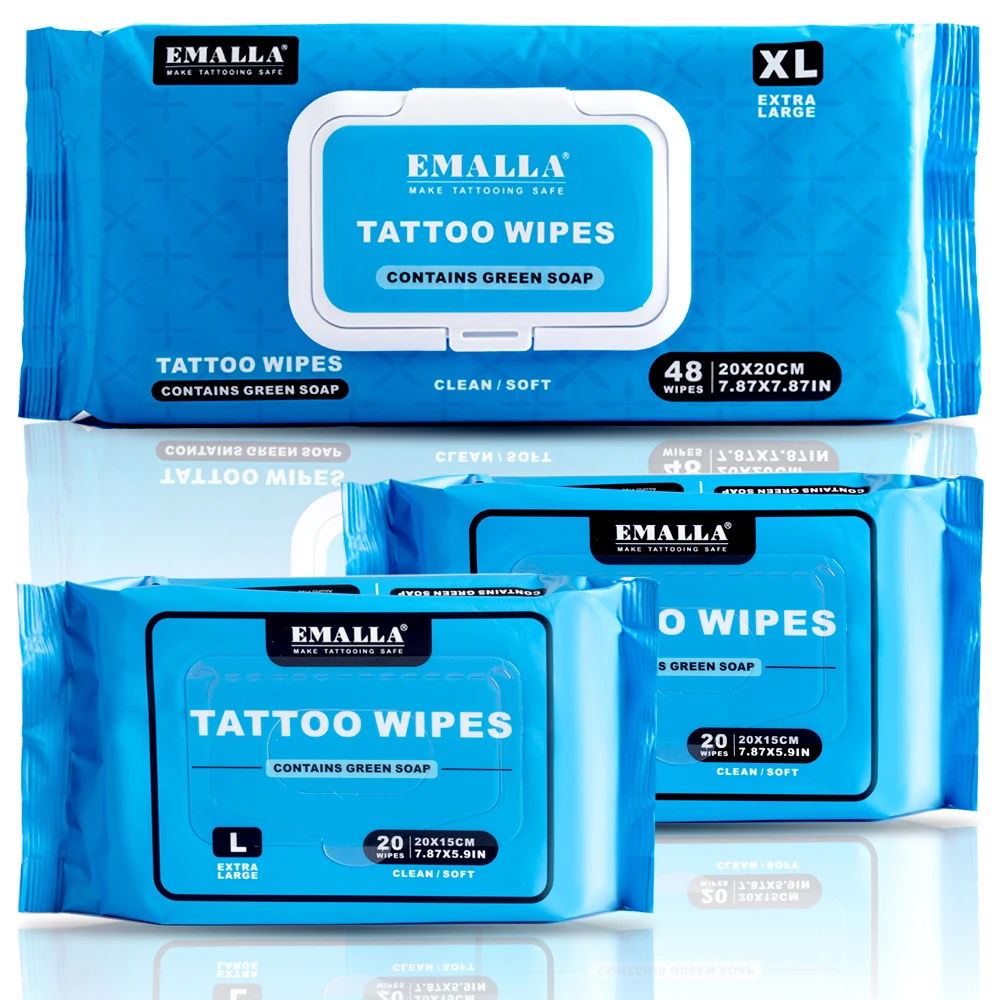 

EMALLA Tattoo Green Soap Wipes Premium 2 Sizes Tattoo Cleaning Wipes for Permanent Makeup Tattoo Accessories